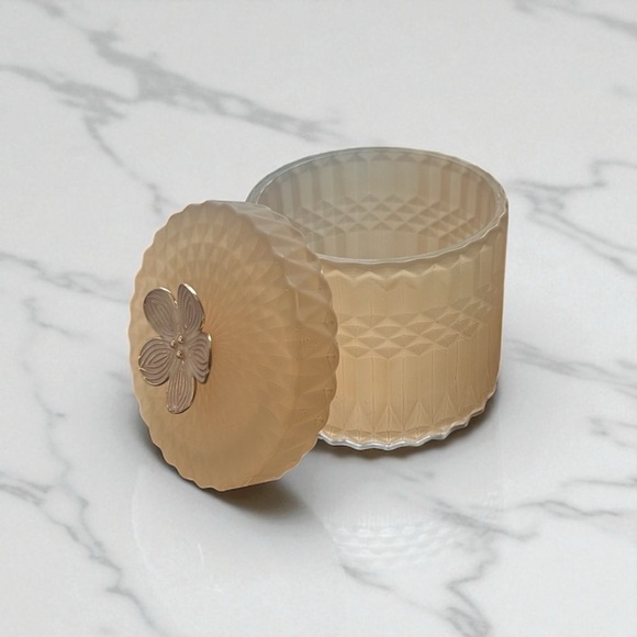 Pink Glass Jar With Metal Flower Lid Handle - Picture 7 of 7